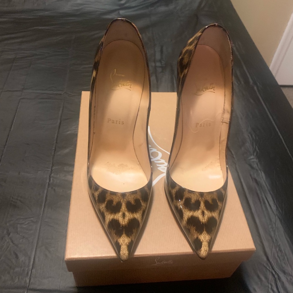 Christian Louboutin Brown Patent Leopard Pumps